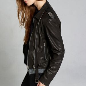 Golden Goose Women's Black Leather Moto Biker Jacket Size Large G28WP809.A1